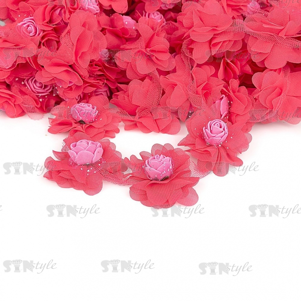 Лента органза с кружевной окантовкой цветы с люрексом 4 см 10 ярдов розовая