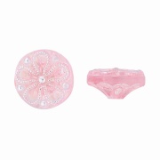 Пуговица пластиковая на полуножке, размер 20L, форма круглая, на шляпке орнамент в виде цветка, цвет розовый прозрачный