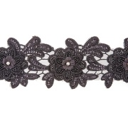 Кружево 3D на сетке с цветочным орнаментом, расшитое микробисером, пайетками и стразами, ширина 100 мм, цвет черный, намотка 10 ярдов