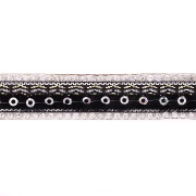 Лента декоративная с пайетками и стразами на термоклеевой основе, цвет черный+серебряный, ширина 15 мм, намотка 10 ярдов