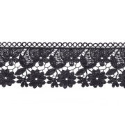 Кружево ажурное матовая нить с цветочными мотивами, ширина 75 мм, цвет черный, намотка 15 ярдов