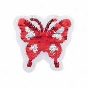 Аппликация на сетке из пайеток "Бабочка", размер 90 х 85 мм, цвет красный+серебряный, рулон 82 шт.