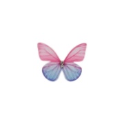 Аппликации бабочки из капрона двухслойная, размер 45х35 мм  цвет розовый с голубым, стразы белые