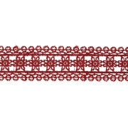 Кружево ажурное с нежным цветочным узором, ширина 30 мм, цвет бордовый, намотка 10 ярдов 