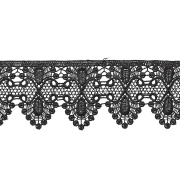 Кружево ажурное с нежным причудливым орнаментом и фестонами по краю, ширина 80 мм, цвет черный, намотка 15 ярдов