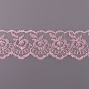 Кружево декоративное, нежная вышивка на тонкой капроновой основе, ширина 40 мм, цвет розовый (66), намотка 10 ярдов