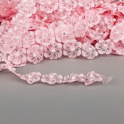 Кружево "Цветочки" на капроновой ленте, ширина 35 мм, цвет розовый+белые бусины, намотка 20 ярдов