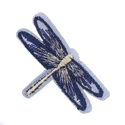 Аппликация "Стрекоза", вышивка на капроне, цвет темно-синий, размер 50х35 мм