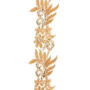 Кружево на сетке с цветочным орнаментом, расшитое пайетками и микробисером, ширина 70 мм, цвет золотой, намотка 10 ярдов 
