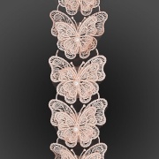 Кружево "Бабочки" на капроновой ленте, ширина 70 мм, цвет персиковый (19)+белые бусины, намотка 20 ярдов 