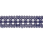 Кружево ажурное, нежная цветочная гирлянда с резным краем, ширина 30 мм, цвет темно-синий, намотка 10 ярдов