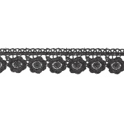 Кружево ажурное с цветочным орнаментом и фестонами по контуру, ширина 33 мм, цвет черный, намотка 15 ярдов