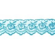 Кружево декоративное, нежная вышивка на тонкой капроновой основе, ширина 40 мм, цвет голубой (47), намотка 10 ярдов