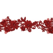Кружево "Цветочное", воздушная цветочная гирлянда с бусиной в середине каждого цветка, ширина 85 мм, намотка 10 ярдов, цвет бордовый
