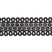 Кружево ажурное, нежная цветочная гирлянда с резным краем в виде петелек, ширина  60 мм, цвет черный, намотка 10 ярдов 