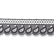 Кружево ажурное с "огуречным" орнаментом и ресничками по фестончатомы краю, ширина 75 мм, цвет черный, намотка 15 ярдов