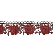 Вязаное кружево с цветочным узором, ширина 70 мм, цвет красный+черный, намотка 15 ярдов