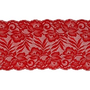 Кружево эластичное, ширина 150 мм, цвет красный, намотка 15 ярдов, материал лайкра 