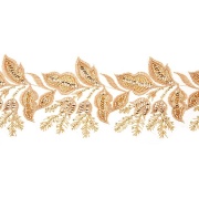 Кружево на сетке с растительным орнаментом, расшитое пайетками и микробисером, ширина 100 мм, цвет золотой, намотка 10 ярдов