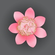 Цветочек из атласной и капроновой ленты,  розовый, диаметр 60 мм