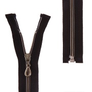 Молния спираль, тип 5, разъемная, основа нейлон, длина 100 см., цвет 322 (черный), металлизированная "золотистая" змейка, бегунок "капля", золотистый