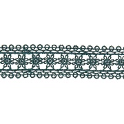 Кружево ажурное с нежным цветочным узором, ширина 30 мм, цвет темно-зеленый, намотка 10 ярдов 