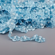 Кружево "Цветочки" на капроновой ленте, ширина 35 мм, цвет голубой+белые бусины, намотка 20 ярдов