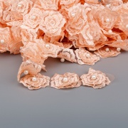 Кружево "Цветочки" украшено бусиной ,на капроновой ленте, ширина 55 мм, цвет персиковый (19), намотка 20 ярдов