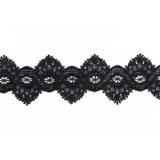 Кружево ажурное двустороннее, интересная зигзагообразная гирлянда с резными краями, ширина 60 мм, цвет черный, намотка 15 ярдов