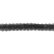 Кружево ажурное с отделкой из органзы и бусин, цвет черный, ширина 60 мм, намотка 10 ярдов