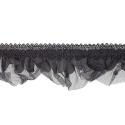 Сборка из сетки, задекорированная ажурным кружевом и бусинами, ширина 70 мм, цвет черный, намотка 10 ярдов