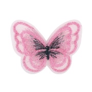 Аппликация "Бабочка", вышивка на капроне, размер 50х35 мм цвет ярко-розовый