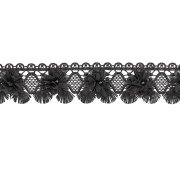 Кружево ажурное с цветочной отделкой и бусинами, ширина 60 мм, цвет черный, намотка 10 ярдов
