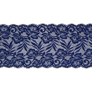 Кружево эластичное, ширина 150 мм, цвет темно-синий, намотка 15 ярдов, материал лайкра 