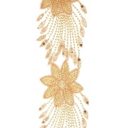 Кружево на сетке с цветочным орнаментом, расшитое пайетками и микробисером, ширина 100 мм, цвет золотой, намотка 10 ярдов