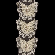 Кружево "Бабочки" на капроновой ленте, ширина 75 мм, цвет шампань, бусины белые, намотка 10 ярдов 