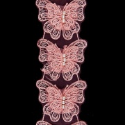 Кружево "Бабочки" на капроновой ленте, ширина 75 мм, цвет розовый, бусины белые, намотка 10 ярдов 