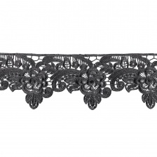 Кружево ажурное, нежная цветочная гирлянда с резным краем, ширина 100 мм, цвет черный, намотка 15 ярдов
