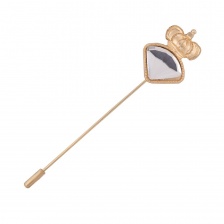 Брошь-игла металлическая со стразами, размер 20х90 мм, цвет золото+белая страза