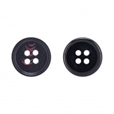 Пуговица пластиковая на четыре прокола, размер 24L, цвет черный/бордовый