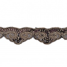 Декоративная тесьма на черной сетке, расшитая черными и золотыми пайетками, ширина 35 мм, намотка 20 ярдов 