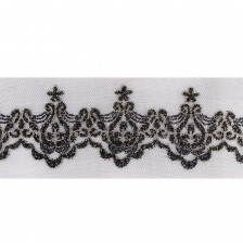 Кружево на черной сетке с золотым и черным глиттером, ширина 90 мм, намотка 15 ярдов