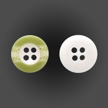 Пуговица пластиковая на четыре прокола, размер 24L, цвет белый с салатовым