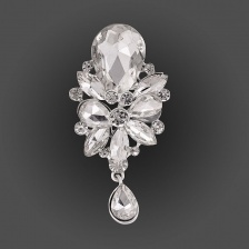 Брошь с подвеской, застежка булавка, цвет серебряный+белые стразы, размер 36х80 мм