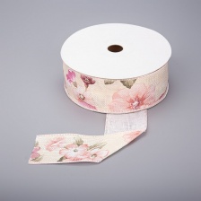 Декоративная лента с цветочным принтом, цвет бежевый, ширина 40 мм, намотка 20 ярдов