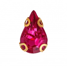 Стразы пришивные акриловые в цапах, форма капля, цвет золото+малиновый, размер 6х10мм, 200 шт/уп.
