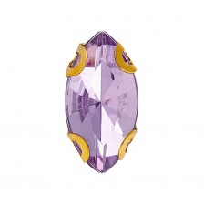 Стразы пришивные акриловые в цапах, форма лодочка, цвет золото+сиреневый, размер 5х10 мм, 200 шт/уп