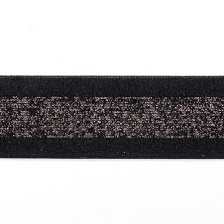 Лента бархатная с люрексом, ширина 25 мм, цвет черный, намотка 25 ярдов