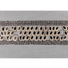 Тесьма из пайеток на сетке, цвет черный+золотой, ширина 60 мм, намотка 16 ярдов