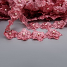 Цветочки из капроновой ленты, ширина 55 мм, намотка 20 ярдов, цвет грязно-розоый+белый, № 55